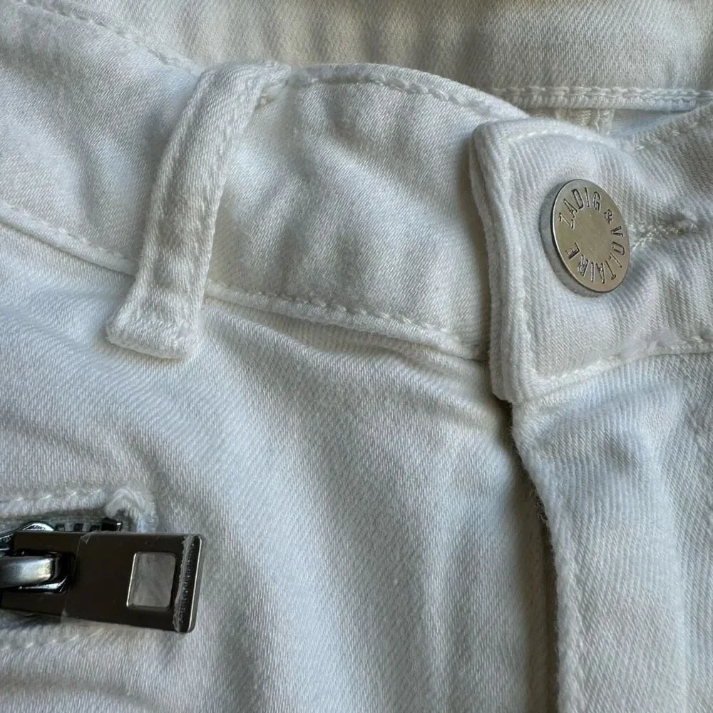 Zadig & Voltaire Ava Denim Straight Slim Fray Ankle Jeans Judo White Size 26